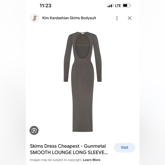 SKIMS smooth lounge long sleeve dress with open back in GUNMETAL GREY - Picture 4 of 4